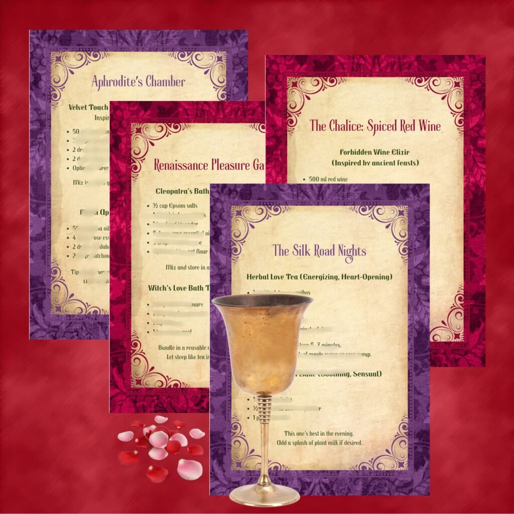 Recipes for Aphrodisiacs, massage oils and baths with herbs and spices for romantic couple Valentine's, printable download