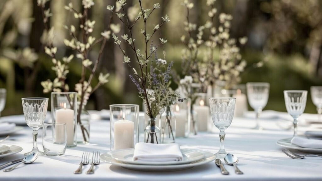 Timeless romantic elegant spring may wedding herb table decoration.