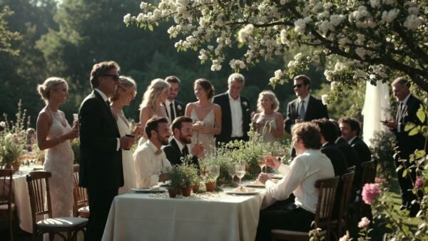 Herbal decoration on wedding dinner table at spring garden wedding. center piece with herb deco.