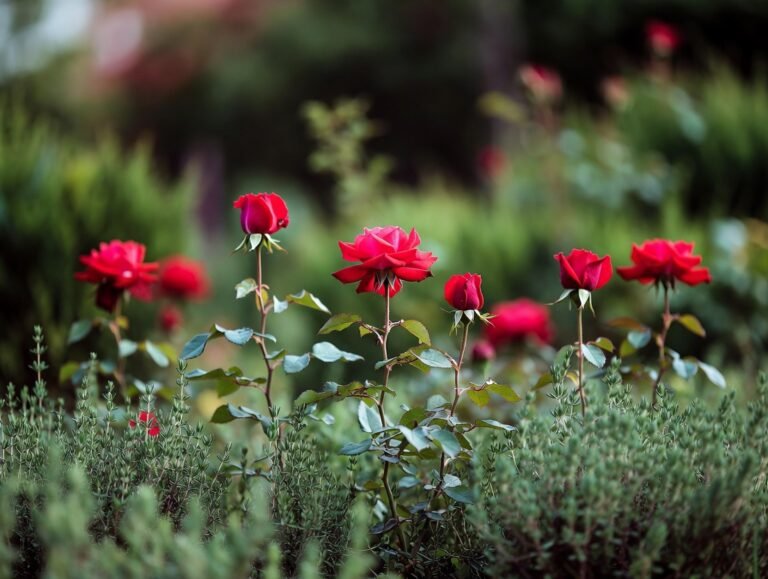 red roses in herb garden, Rosa centifolia