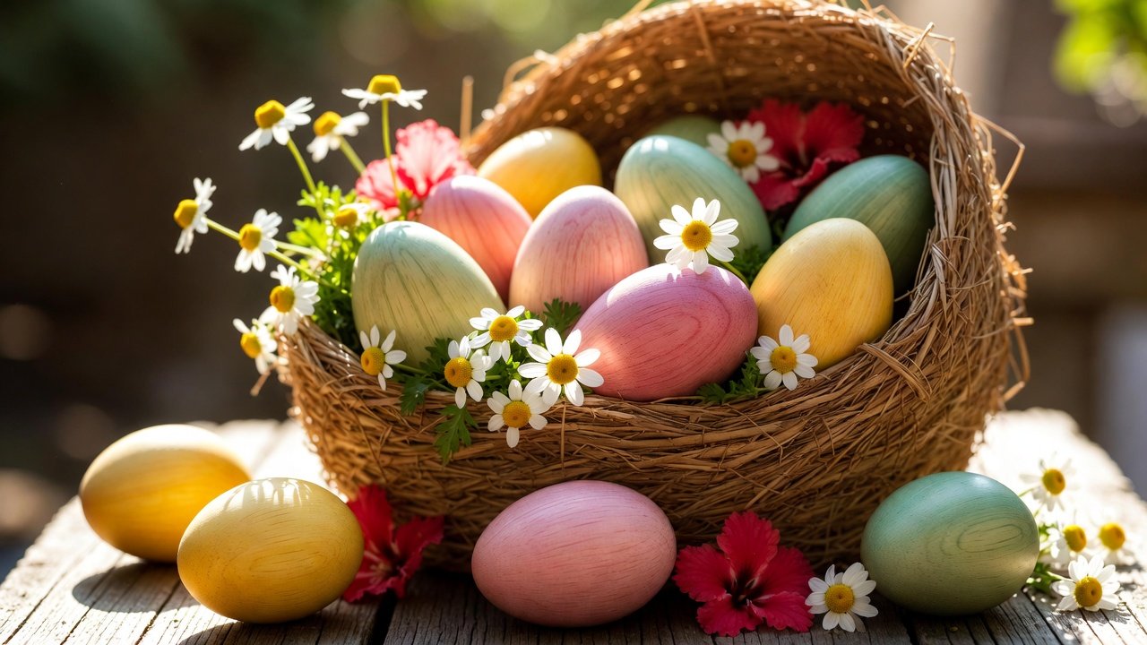 natural plant dye wooden easter eggs, with herbs